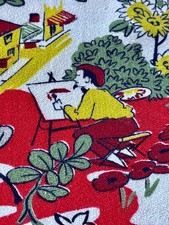 Fishermans Wharf Scenic French Waterfront Old Paris Barkcloth Vintage Fabric picture
