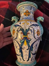 Vintage Italian Majolica Vase G. Tadino Italy Hand Painted Raffaellesco 9” picture