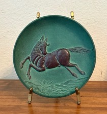 Antique Japanese Cast Iron Verdigris Bronze Coin Dish Bowl Plate, HORSE - 5.75