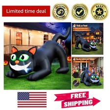 Giant 7FT Black Cat Inflatable - LED Illumination for Halloween Celebrations picture