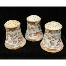 3 Gilded Antique Nippon Japan Oriental Hand Painted Hatpin Holders Gold Moriage picture