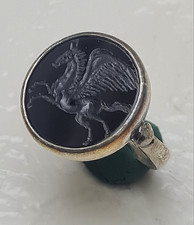 Pegasus Seal Intaglio Ring hand engraved Ancient Vintage silver Antique Look picture