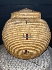 Vintage Alaskan Yupik Lidded Round 10” Hand-Coiled Basket With Fitted Lid picture
