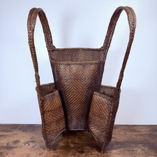 Vintage Laos Woven Rattan Hunter Backpack Bamboo Tribal Carrying Pack Vietnamese picture