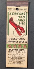 Vintage Maynard's Seafood Lobster NY Matchbook Cover picture