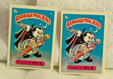 2 VINTAGE 1985 TOPPS GPK GARBAGE PAIL KIDS STICKER CARDS  #1A NASTY NICK  NICE  picture