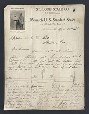 1901 antique LETTERHEAD st louis mo MONARCH US STANDARD SCALES MOSER sketch ltr picture