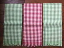 Set of 3 Vintage Linen Towels Unused Checked Red Green Charming picture