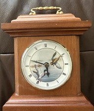 Vintage 1996 Hadley Collection Wood Footed Desk Mantel Clock Mallard Ducks picture