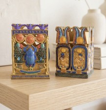 2 PSC Summit Collect Egyptian Revival Scarab&Cartouche Holders Pair Resin Decor picture