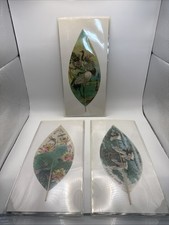 Chinese Leaf Vein Paintings Banyan Tree Set of 3 Cranes Lotus Zhou Binglie Art picture