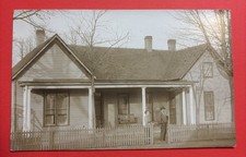 Vintage RPPC Postcard Two Men House Picket Fence Early 1900s Architecture picture