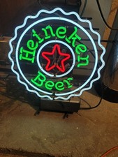 Heineken Beer Bottle Cap Real Glass Neon Light Sign 22x25 Bar Man Cave Pub picture