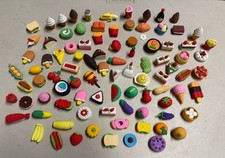 Japan Vintage Huge Lot Of Mini Erasers Food Toy Figure Doll Food Furniture  picture