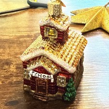 Old World Christmas Schoolhouse Ornament Red Gold Glitter OWC School picture