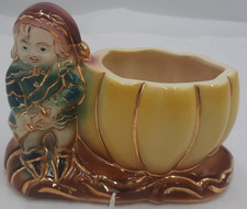 Gilded Boy Gnome, Elf, Fall Pumpkin Ceramic Planter Vintage 1950s picture