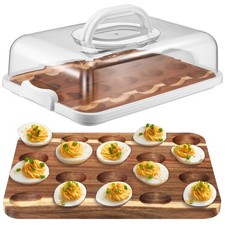 Baderke Easter Gift Acacia Wood Deviled Egg Platter with Lid Base 20 Holes 12 x picture