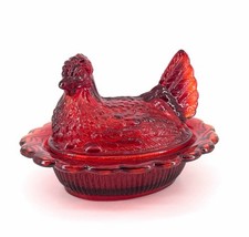 Vintage Mosser Glass Ruby Red Hen on Nest (HON) Cambridge, Ohio 6.5