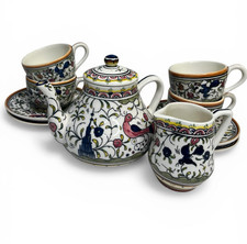 Neiman Marcus Pavoes Set Teapot Creamer Teacup Saucer Portugal Bird 11 Pieces picture