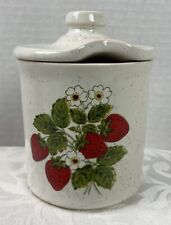 Vintage Strawberry Jam Jelly Condiment Jar Lidded 1852 USA Stoneware Country picture