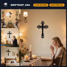 Metal Cross Wall Art - Christian Decor, Black 18.5x12 Inch, Religious Home Accen picture