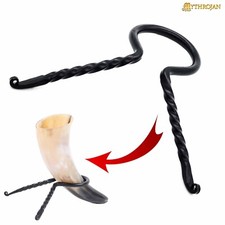 Hand Forged Twisted Iron Viking Drinking Horn Stand for Ale Beer Cup Rack Holder picture
