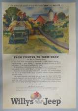 Willys Car Ad: War Time From Fighter To Farm Hand from 1945 Size: 11 x 15 inches picture