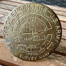 Vintage 1959 Brass US Army Corp of Engineers Survey Marker Little Rock Arkansas picture