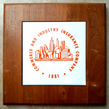 Commerce and Industry Insurance Co 1881 Wood and Ceramic Sign 10 x 10
