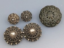 Antique 19th Century Buttons 2 Pairs Silver & One Bronze Dutch Filigree picture