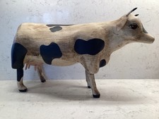 Vintage Campbell Classics Hand Carved Folk Art Wood Cow P Campbell circa 1990s picture