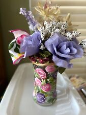 Hand Painted Roses small vase with Faux Floral Arrangement Lavender/Pink Colors picture