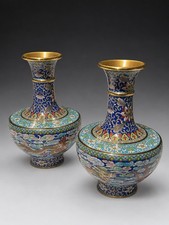 Early Pair of  Gourd Cloisonné Vases 8.5 
