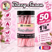 Blazy Susan Pink 1 1/4 Pre Rolled Cones 50 Count Jar 84mm Ultra Thin Vegan picture
