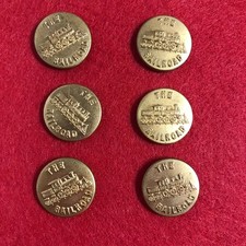 Lot of 6 Antique Brass THE RAILROAD Locomotive Overall Buttons VTG Denim Chore picture