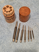 VINTAGE L.S. STARRETT #S264 - 7 PIECE CENTER PUNCH SET IN ORIGINAL WOODEN CASE picture
