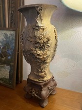 China Soapstone Vase Carved Floral 15.5” Tall picture