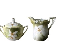 VTG Reinhold Schlegelmilch R.S. Tillowitz Germany Sugar Bowl & creamer floral picture