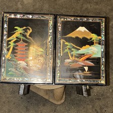 Japanese Lacquer-Style Vanity Box w/ Drawers, Mt Fuji & Geisha, Marked Japan picture