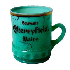 CHERRYFIELD MAINE ME Uranium Antique Custard Glass Souvenir Trinket JADE CUP picture