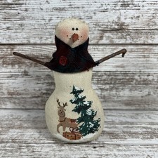 Vintage Crazy Mountain Imports Cloth Snowman with Reindeer Drawn Inlay City MI picture