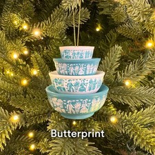 VTG Pyrex Inspired Xmas Ornament Plastic Nesting Mixing Bowl Set Butterprint picture