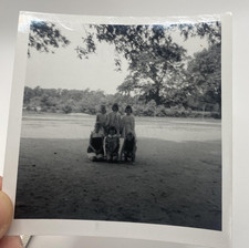 Vtg 1960s Children Group Park Snapshot Photo B&W Original Gelatin Silver picture
