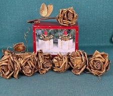 1997 Home For Holidays Silverplate & Brass Candleholders w/ 7 Leatherette Roses picture