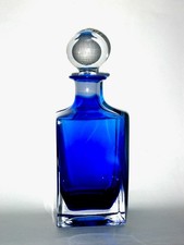 COBALT BLUE SQUARE DECANTER CLEAR BALL STOPPER LIQUEUR WINE LOVELY PARTY BARWARE picture