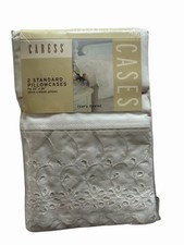 New Vintage CARESS Eyelet Collection Pillow Cases. 2pck Ivory Eyelet Standard picture