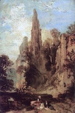Oil painting Landscape-with-Figures-and-Ruins-of-a-Castle-Carl-Blechen picture