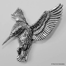 Hovering Kingfisher Pewter Pin Brooch - British Hand Crafted- River Humming Bird picture