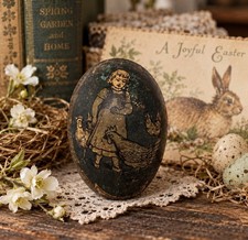 Antique German Tin Easter Egg Candy Container Girl Chickens Lithograph Victorian picture