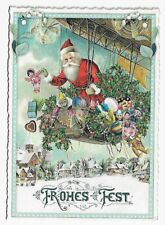Postcard Glitter Tausendschoen Christmas Santa Hot Air Balloon Postcrossing picture